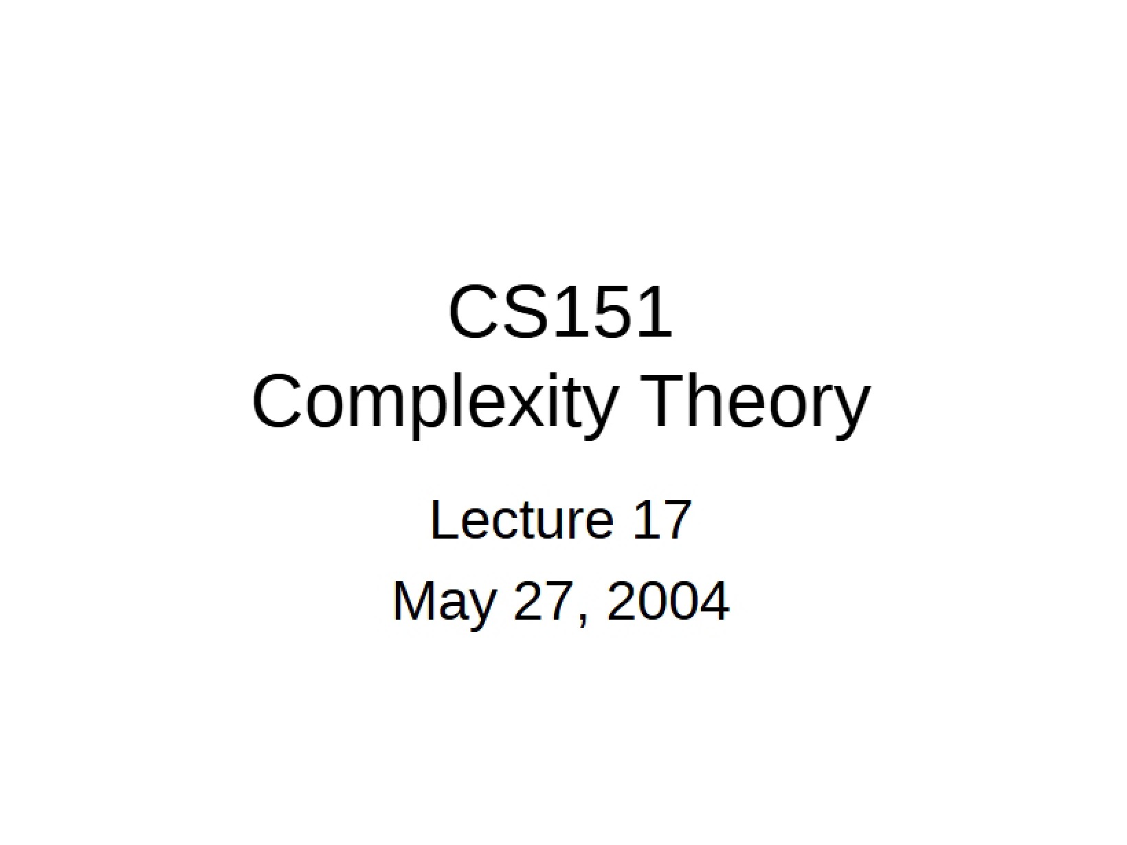 Complexity Theory Basics