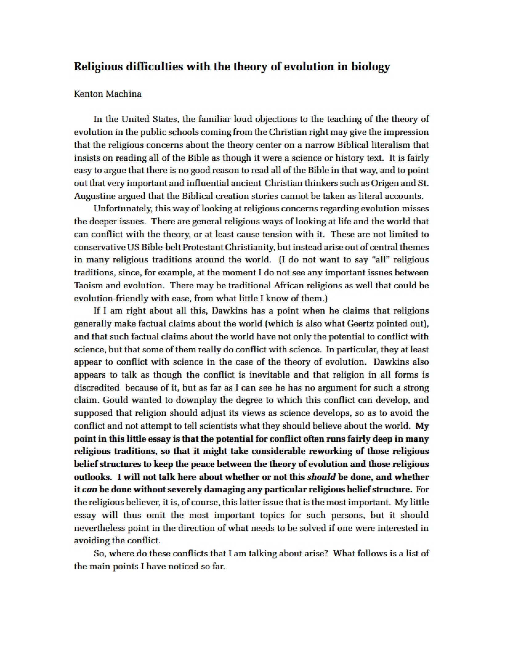 Evolution Theory Religious Difficulties