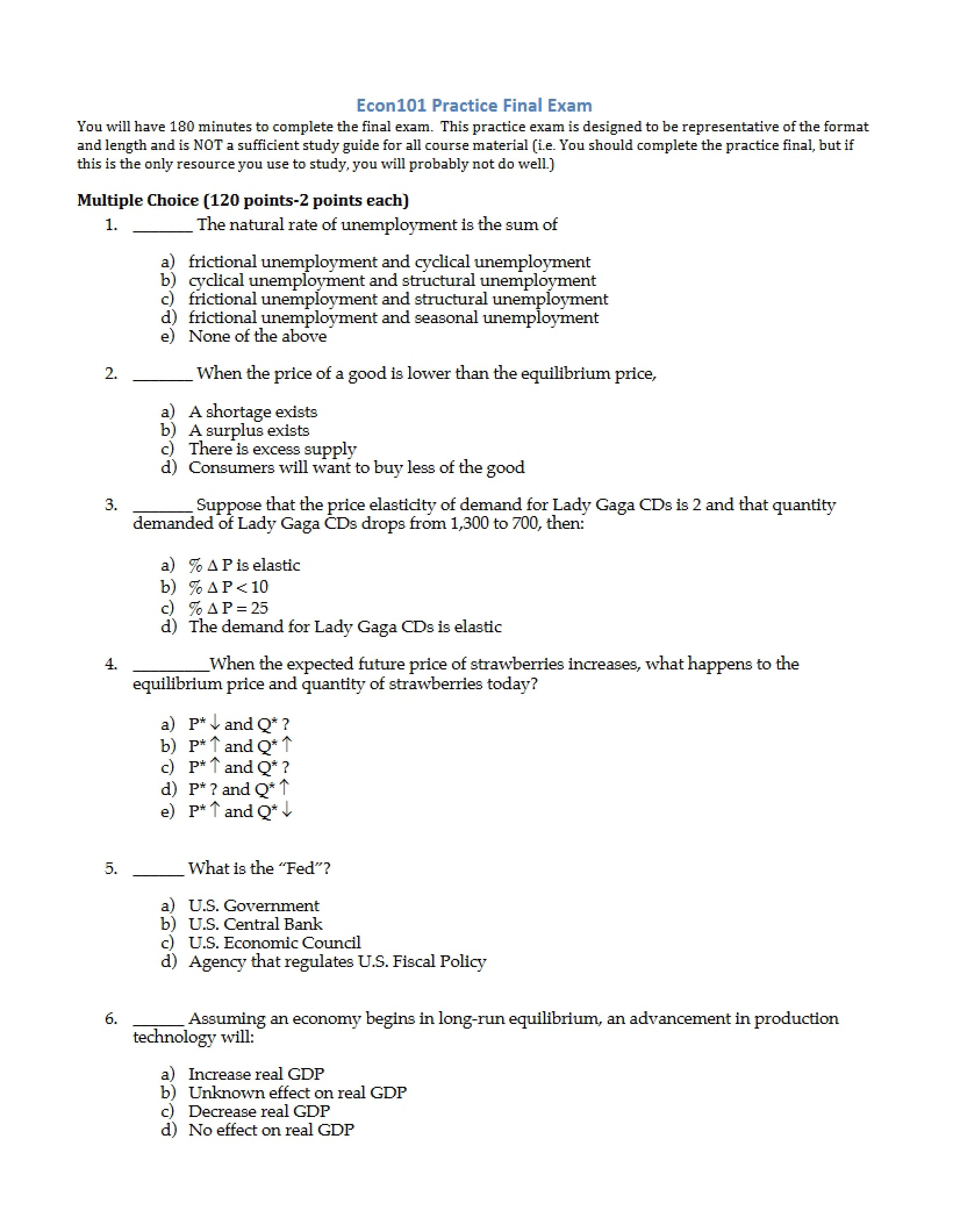 Final Exam Practice