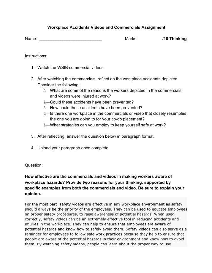 Workplace Accidents - Assignment on Videos and Commercials