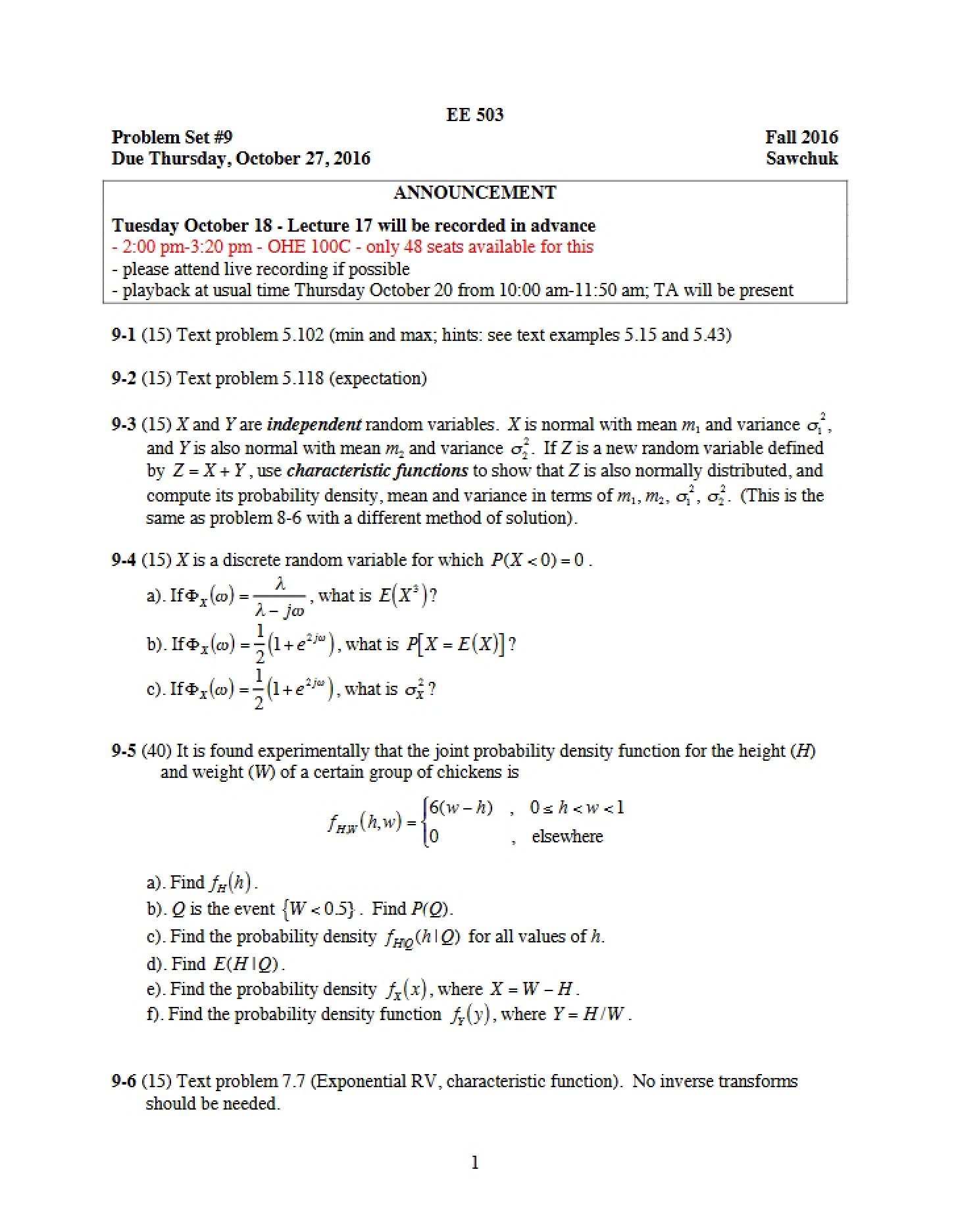 Problem Set 9 - 2 Pages
