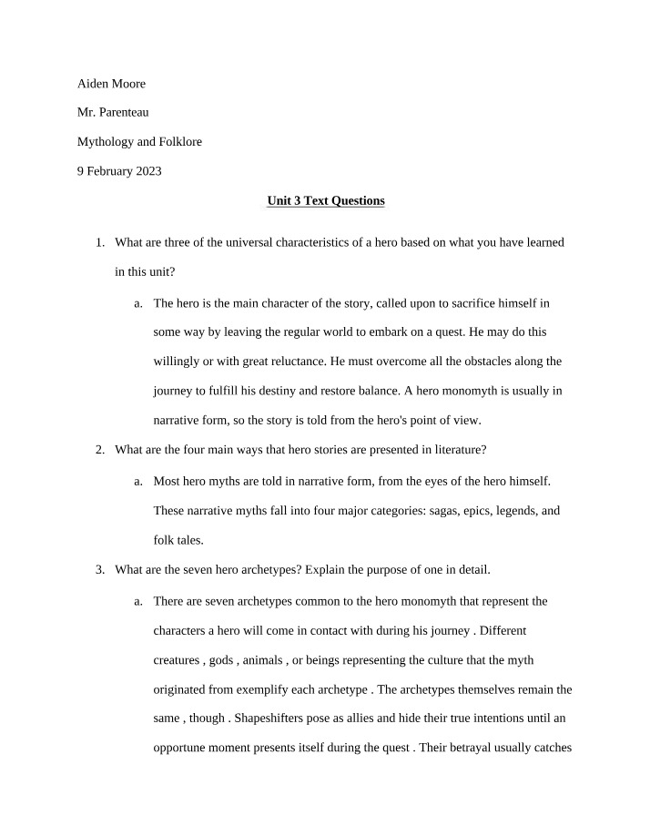 Text Questions from Unit 3
