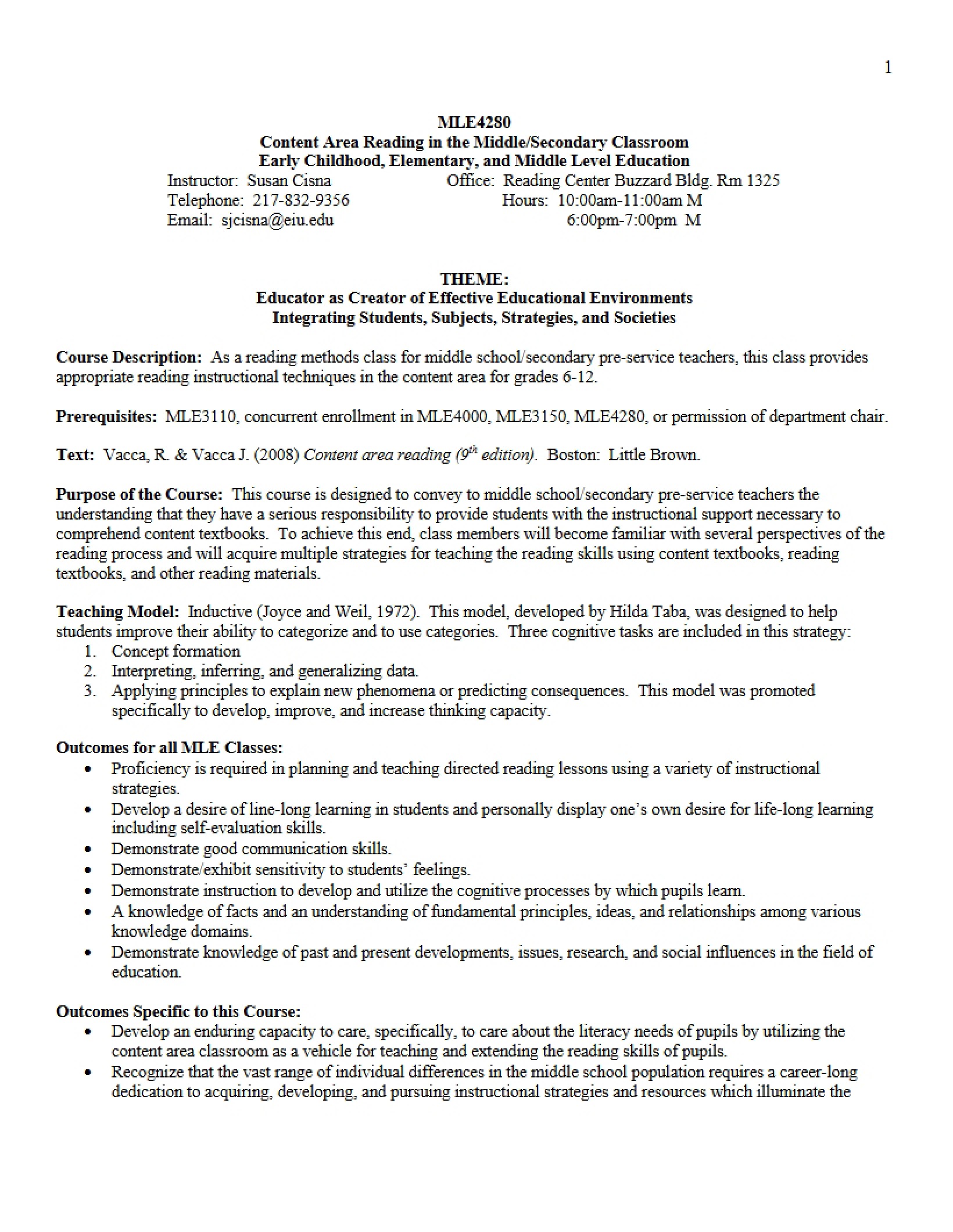 Syllabus for Reading in Schools