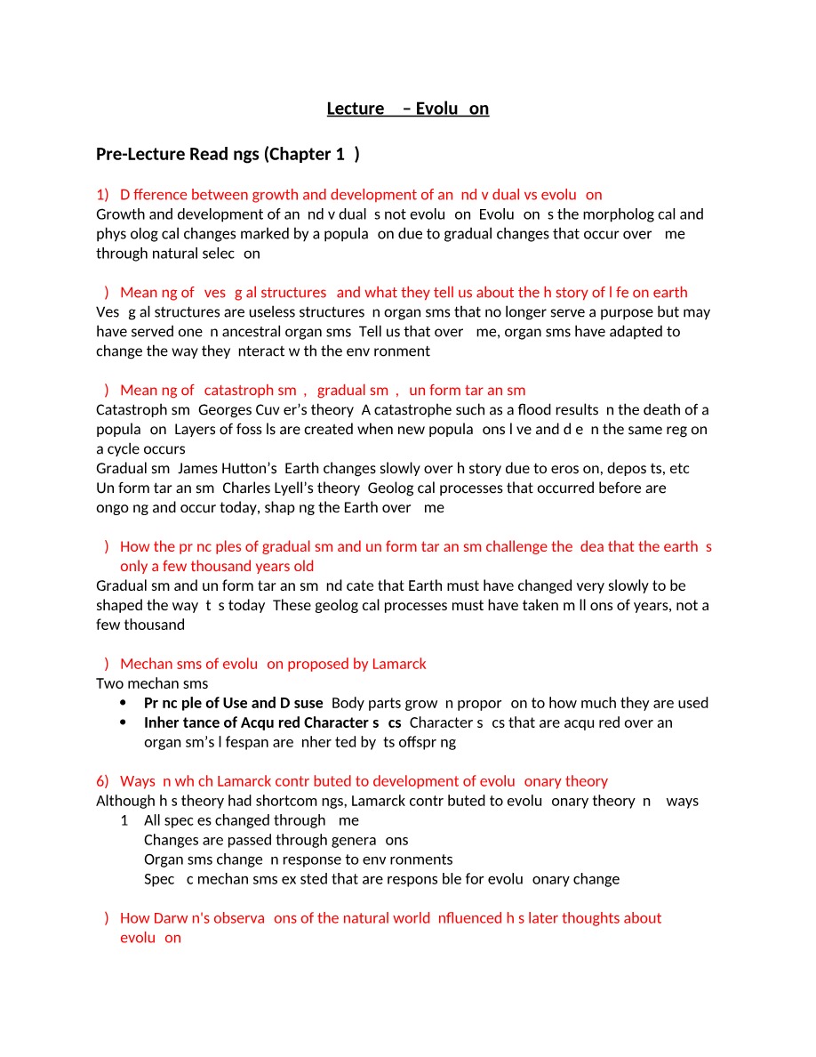 Evolution Notes - Lecture 3