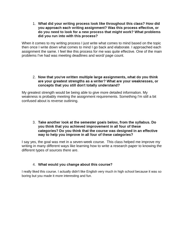 Writing Process - Improving Strategies, Reflection, and Challenges