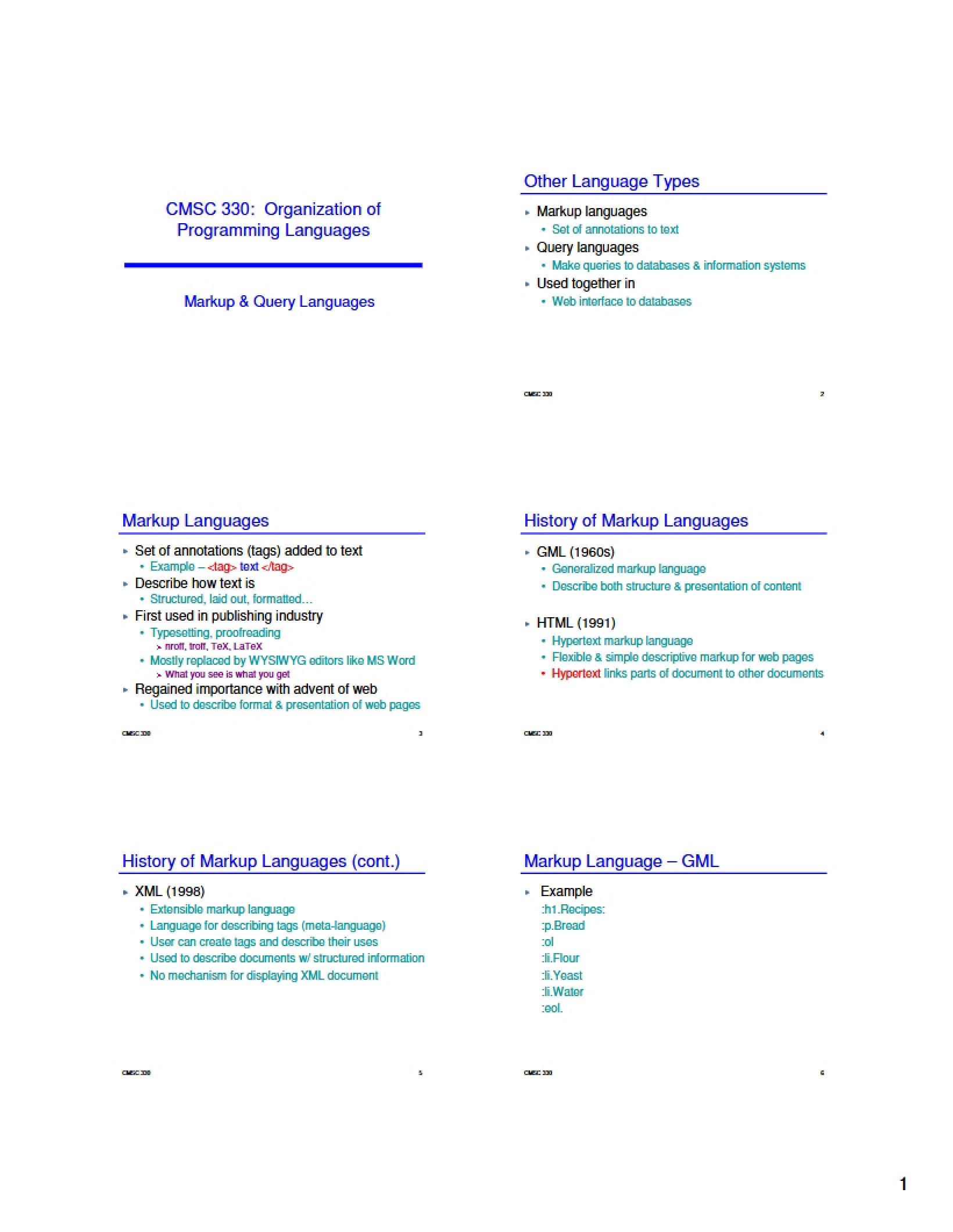 Query and Markup Languages