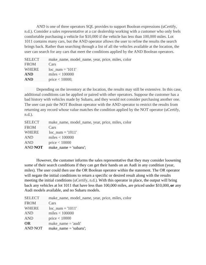 Boolean Operators in SQL - Refining Searches