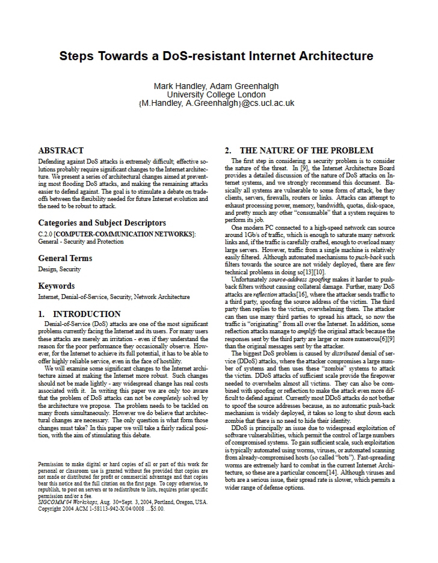 DoS Resistant Internet Architecture Steps