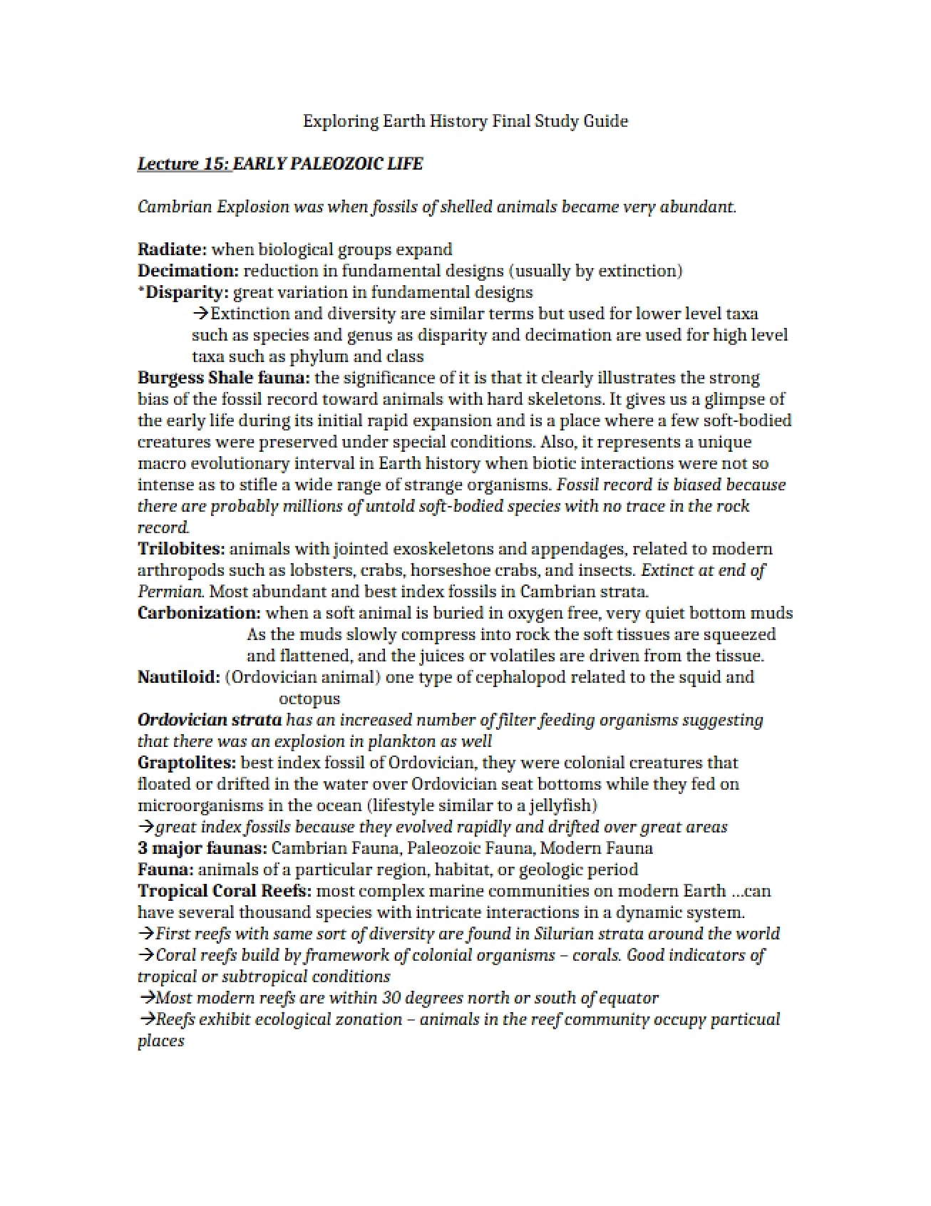 Final Study Guide for Exploring Earth History - EESC 112501