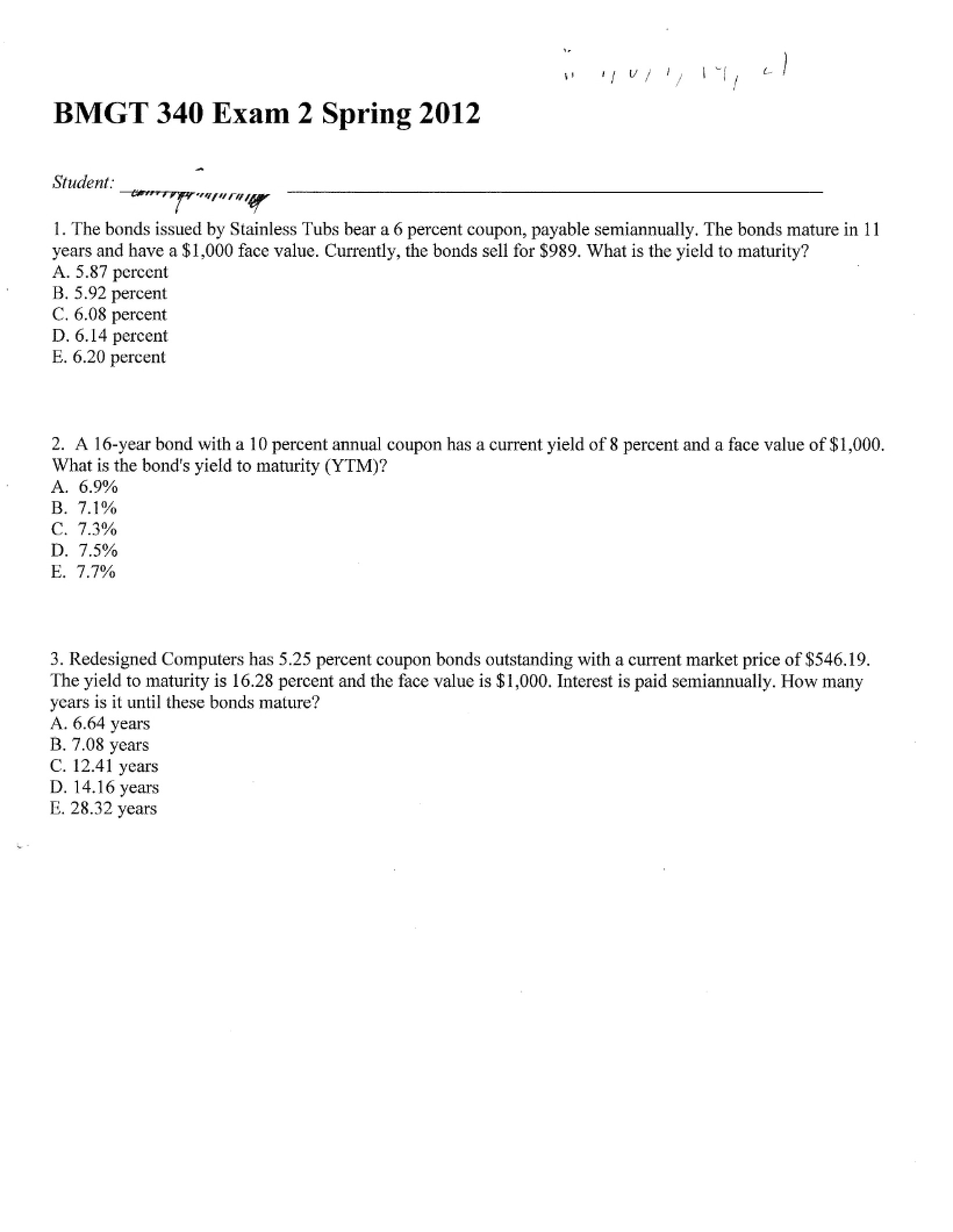 General Finance Exam