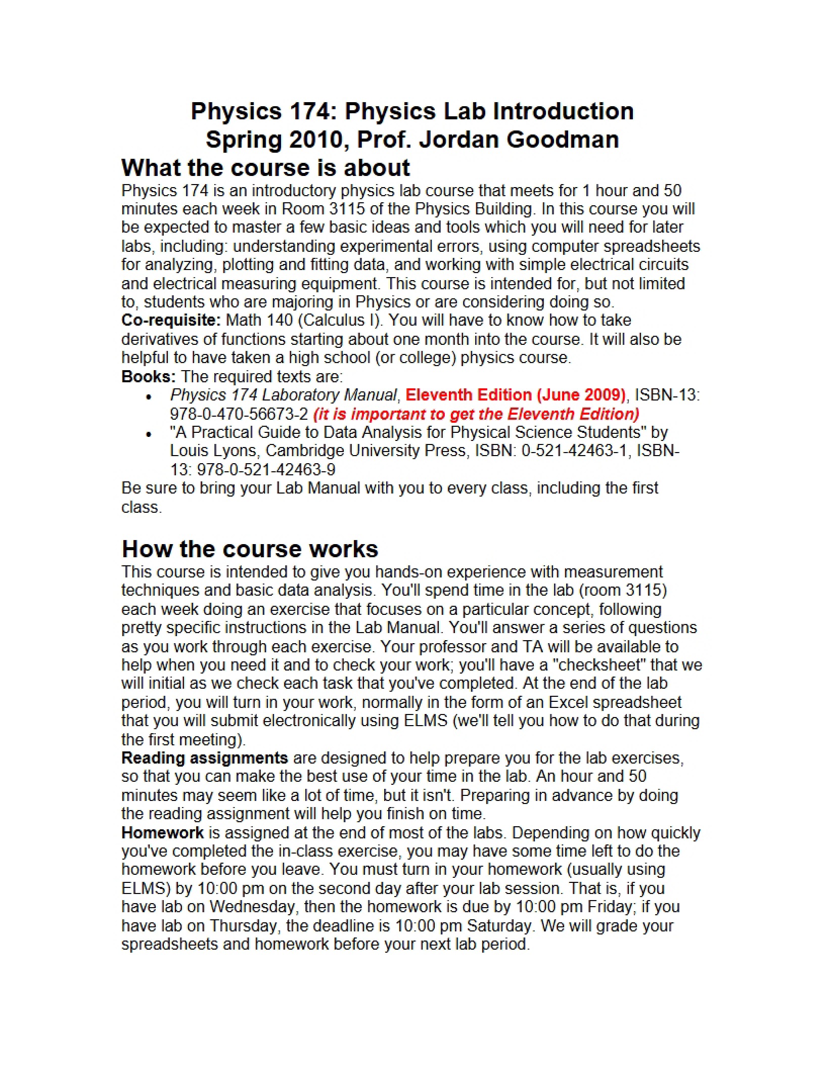 General Syllabus - PHYS 174