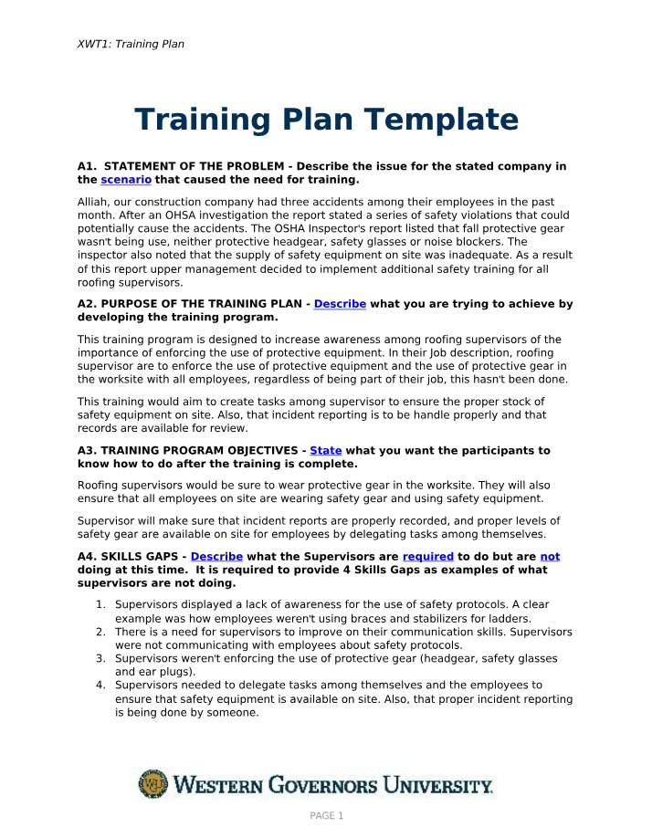 Training Plan - Roofing Safety Improvement Measures