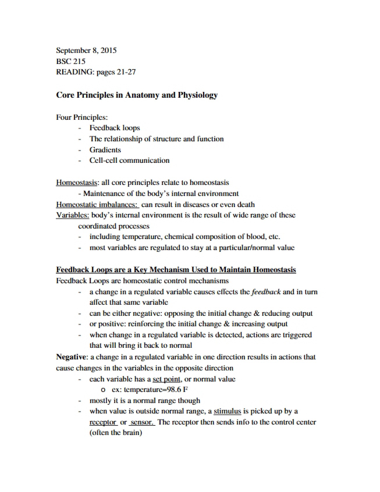 Anatomy and Physiology Core Principles