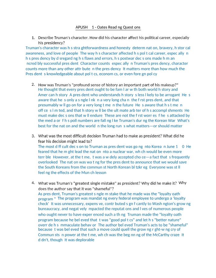 Oates Reading Questions - APUSH 7.1