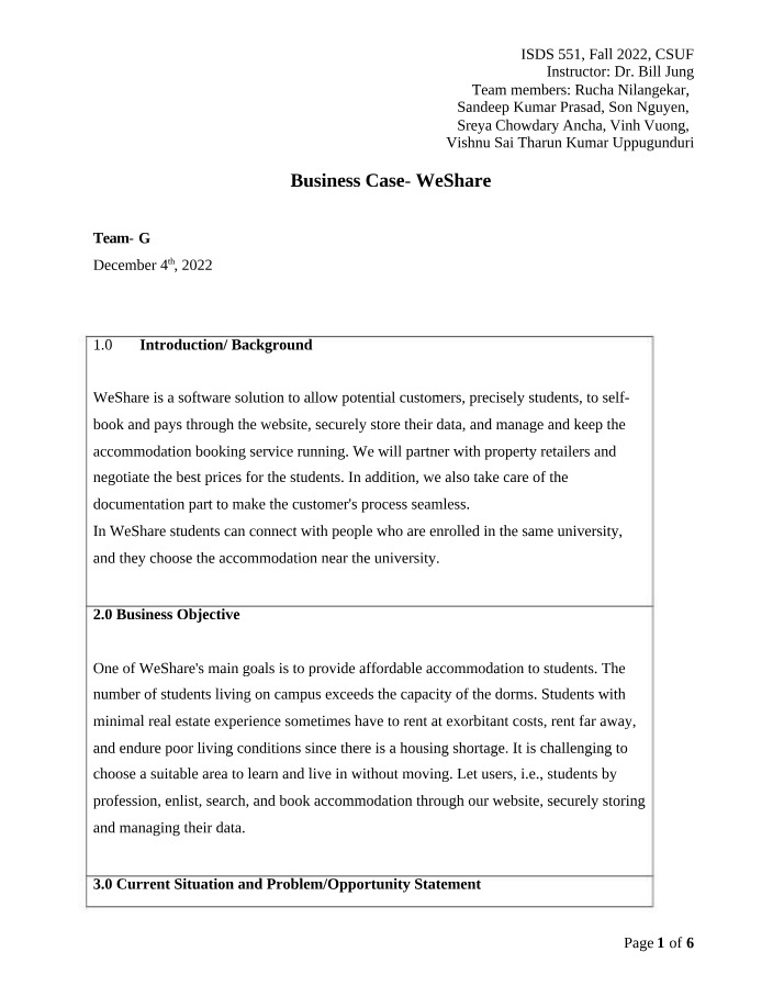 WeShare Business Case