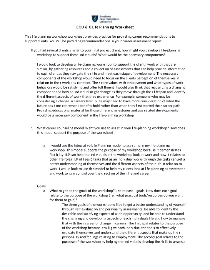 Worksheet - Life Planning