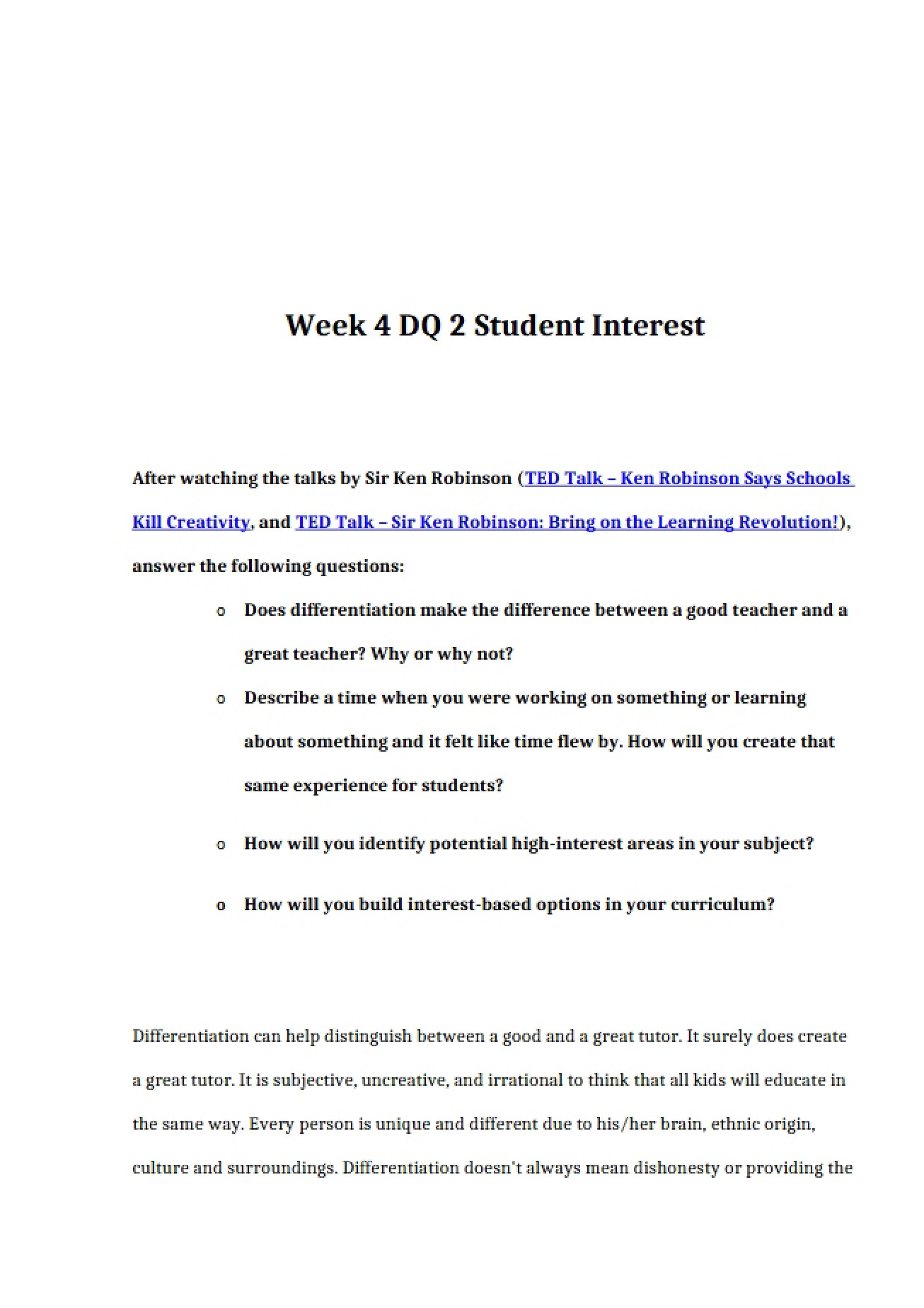 Interests of Students (Week 4 DQ 2)