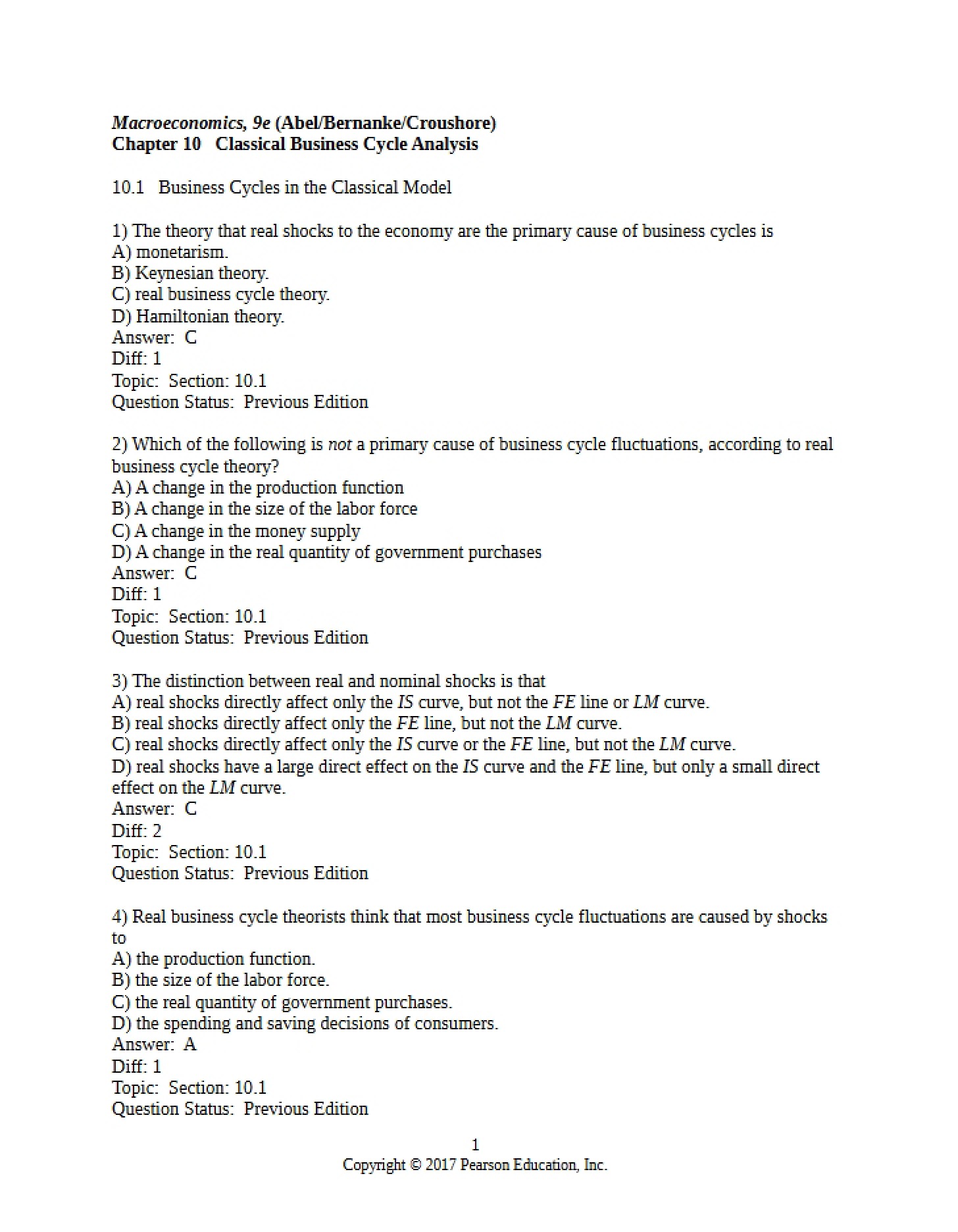 Classical Business Cycle Analysis (Ch 10)
