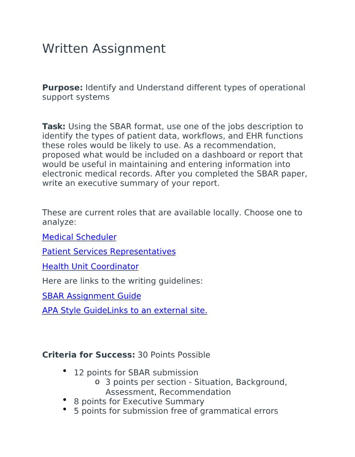 Written Assignment on Operational Support Systems