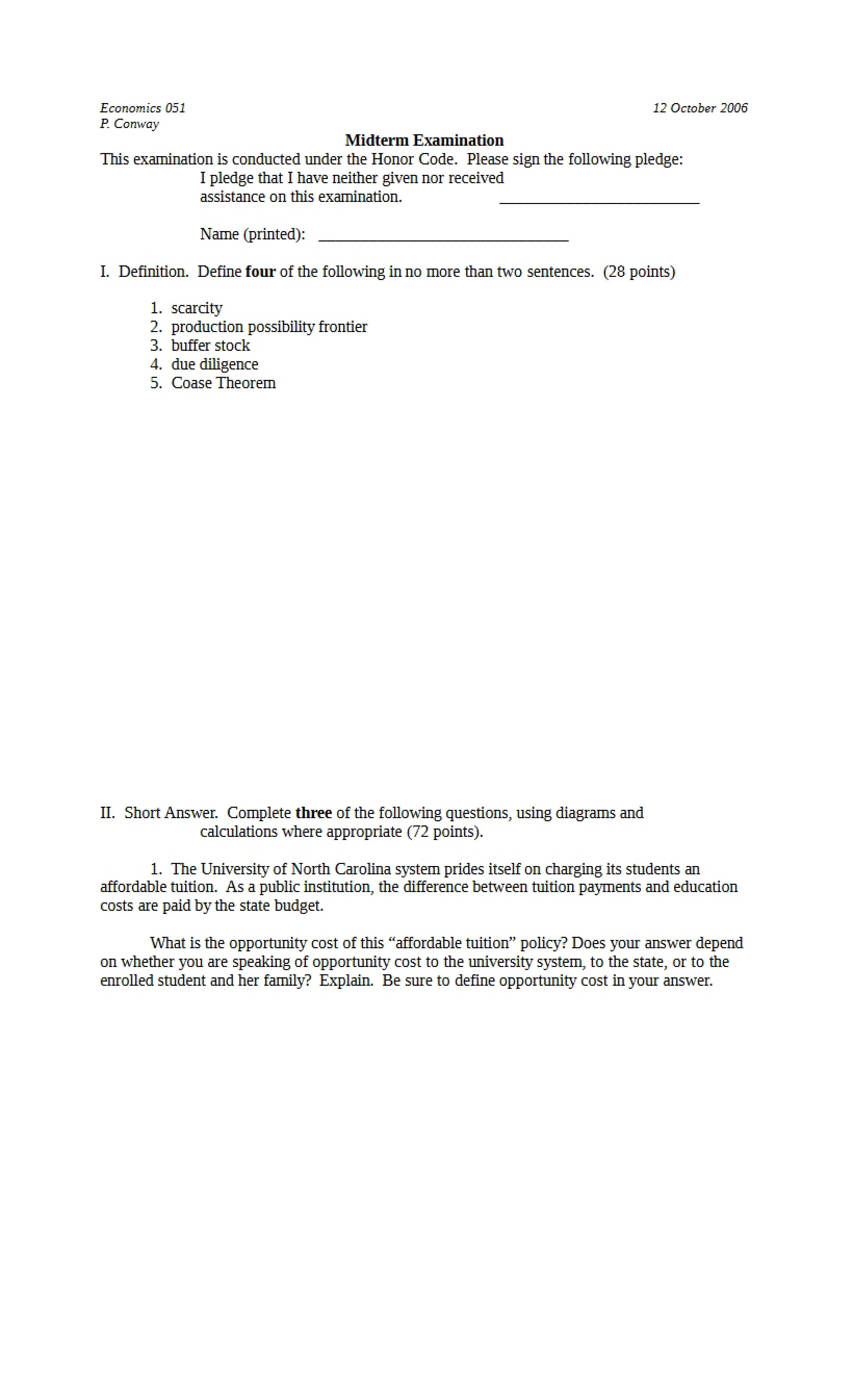 NC Economics Midterm Exam