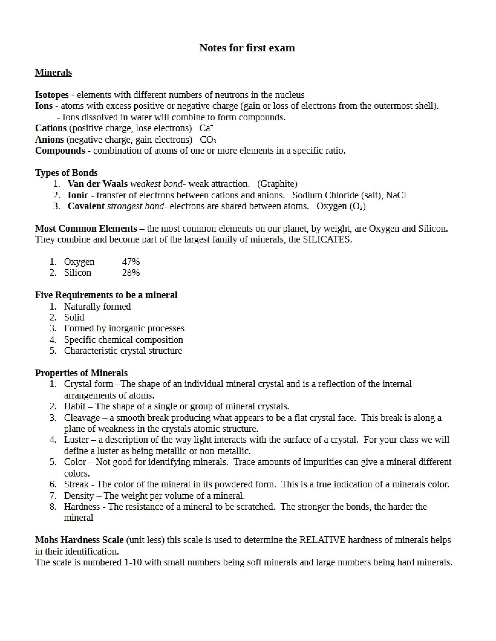 Notes for First Exam