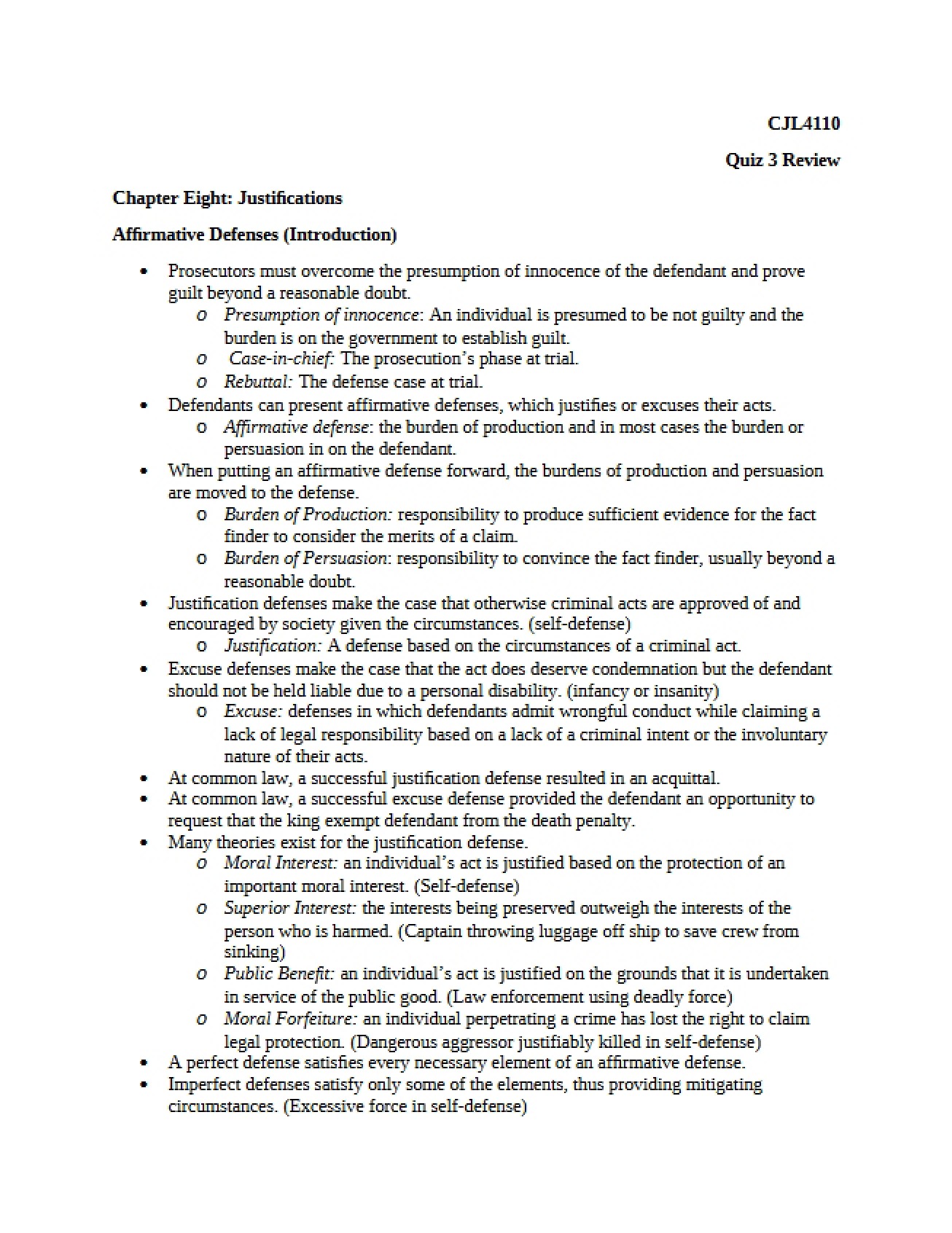 Justifications for Criminal Acts