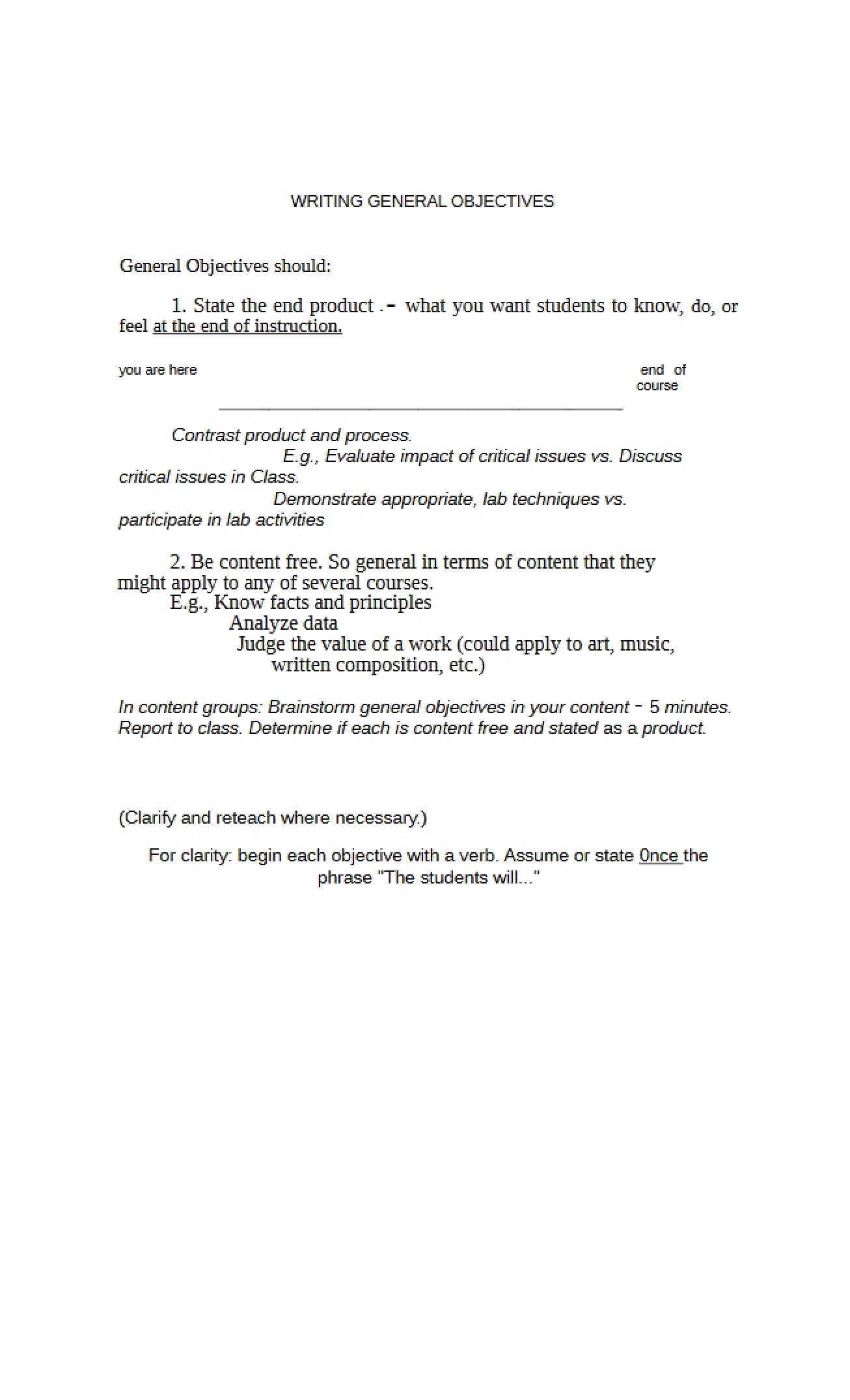 General Objectives for Writing