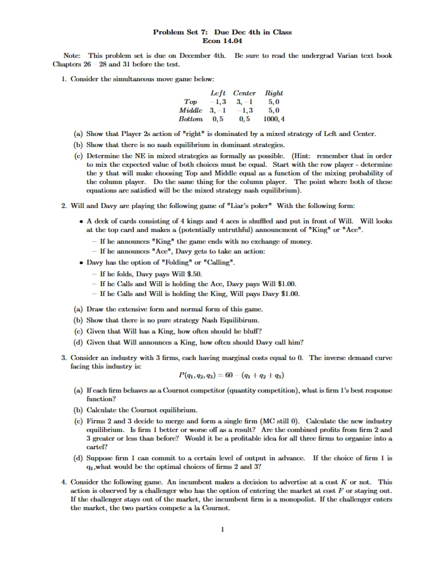Seventh Problem Set