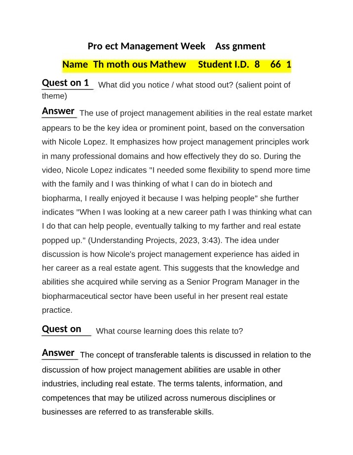 Week 2 Project Management Assignment