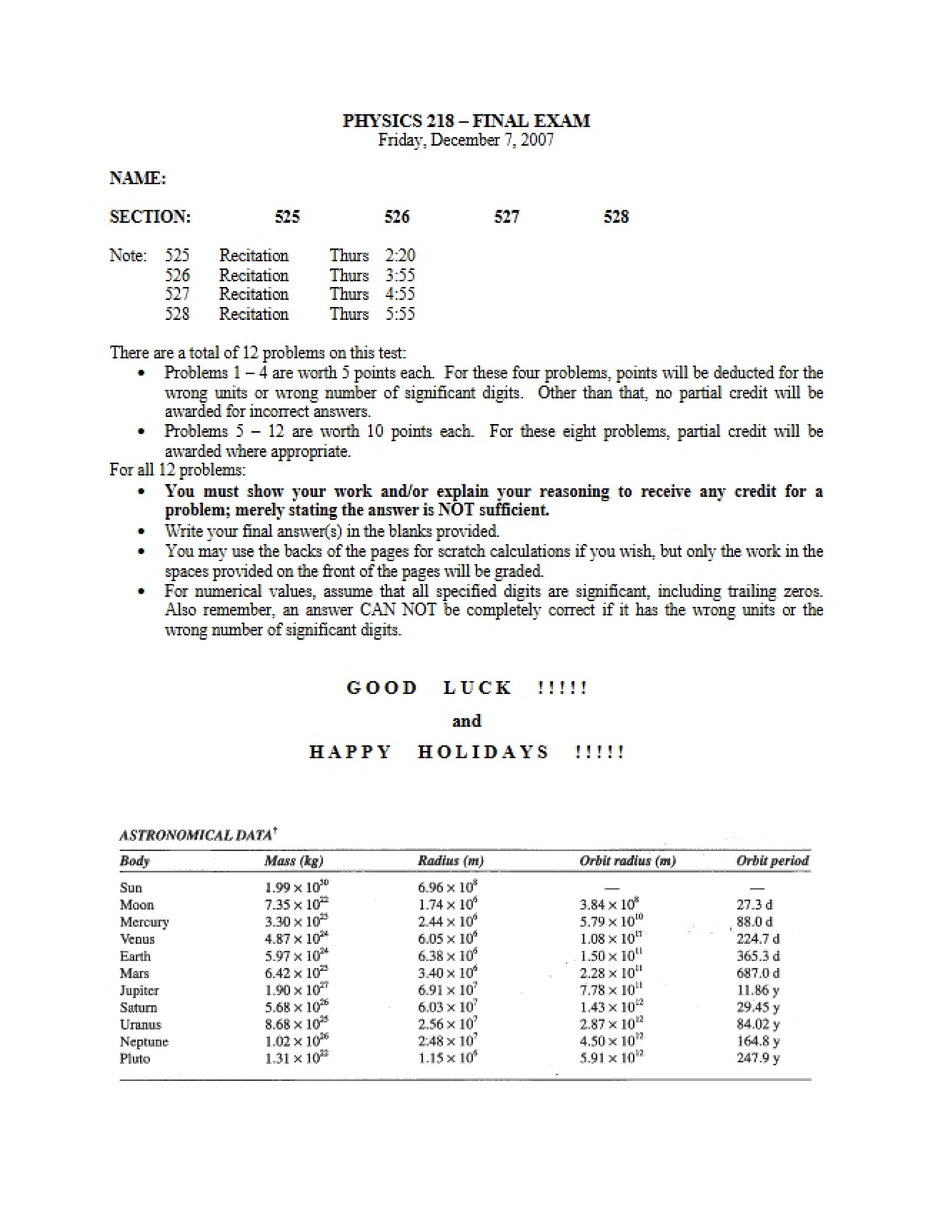 Final Exam (Fall 2007)