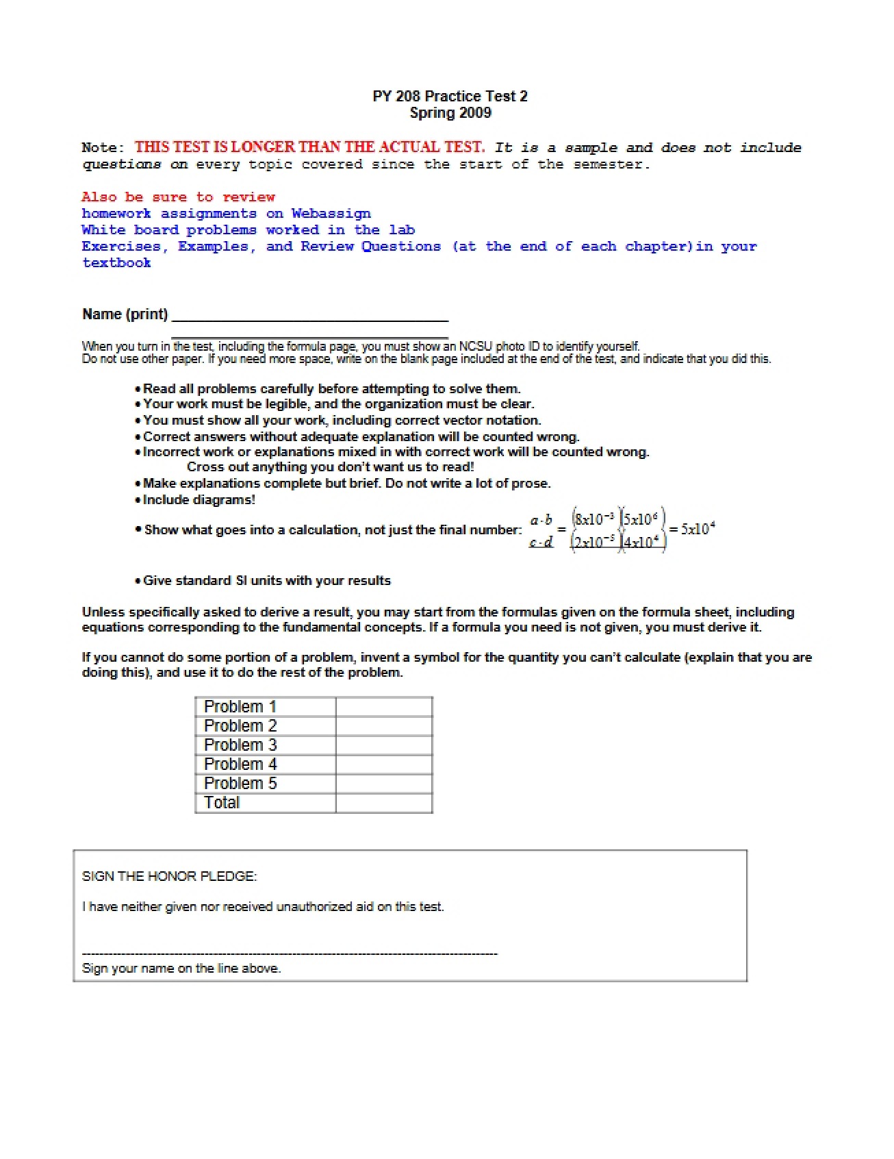 Practice Test 2 (Spring 2009)