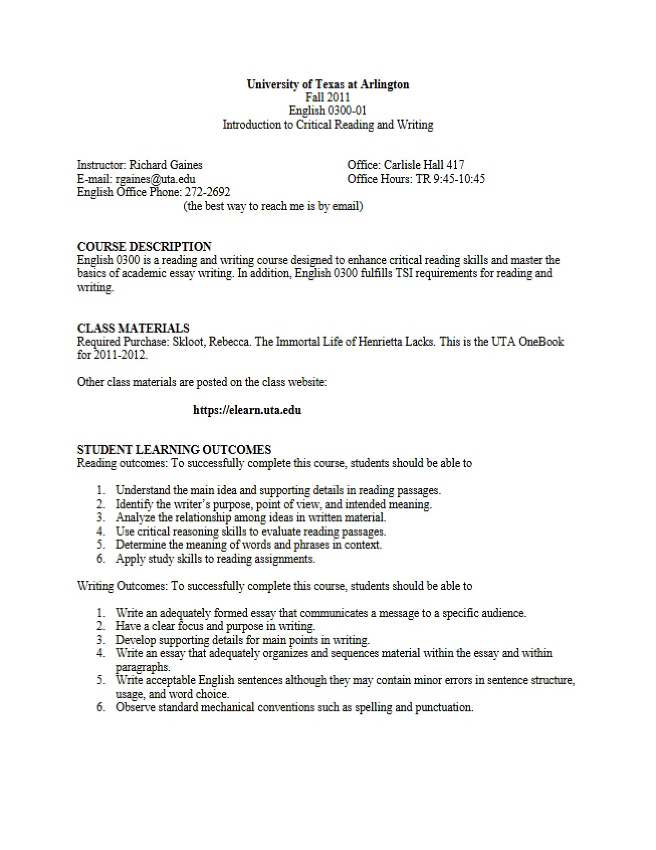 Syllabus Document (ENGL 0300)