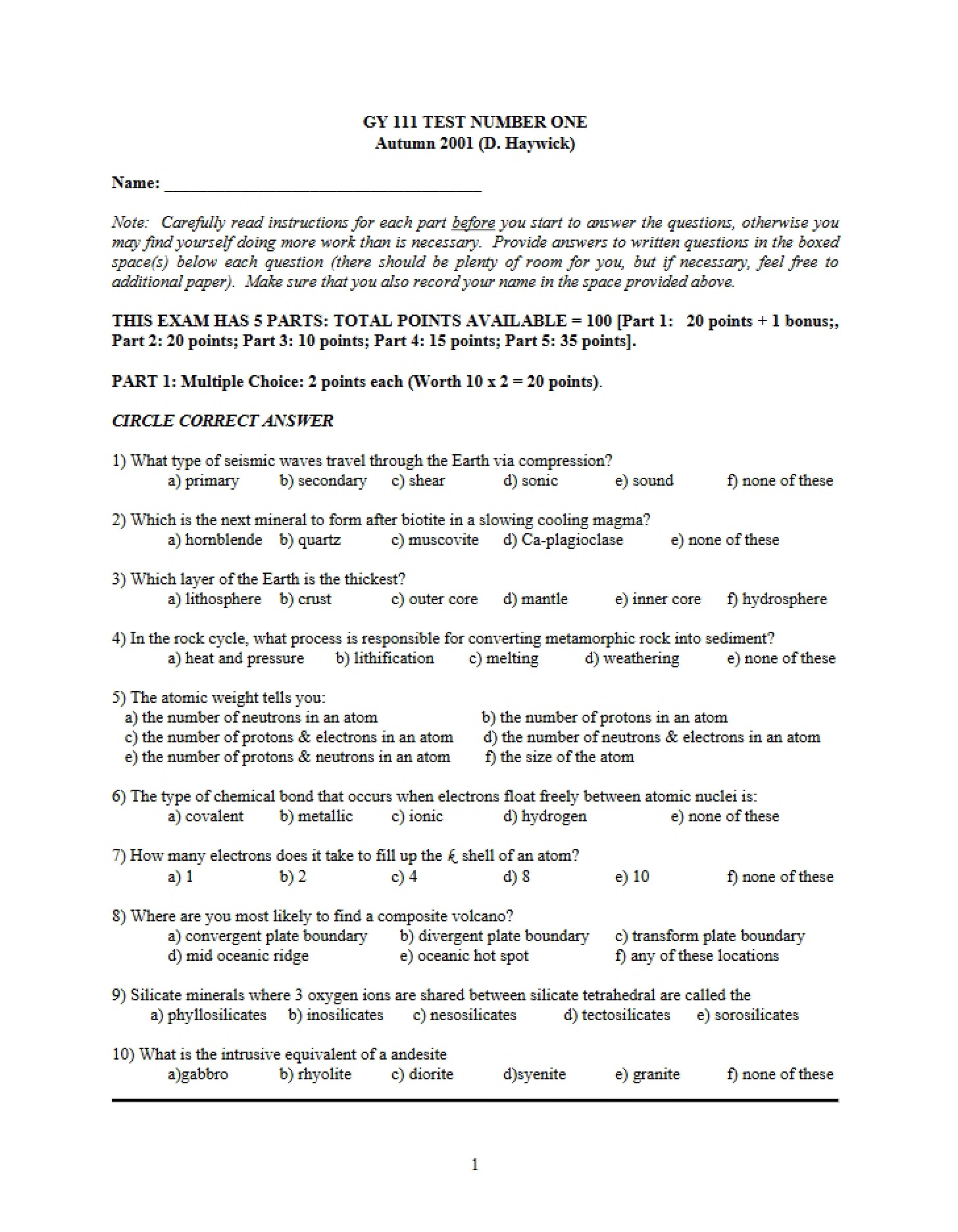 Test One GY 111