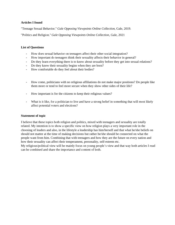 Topic Approval - Research Part 1
