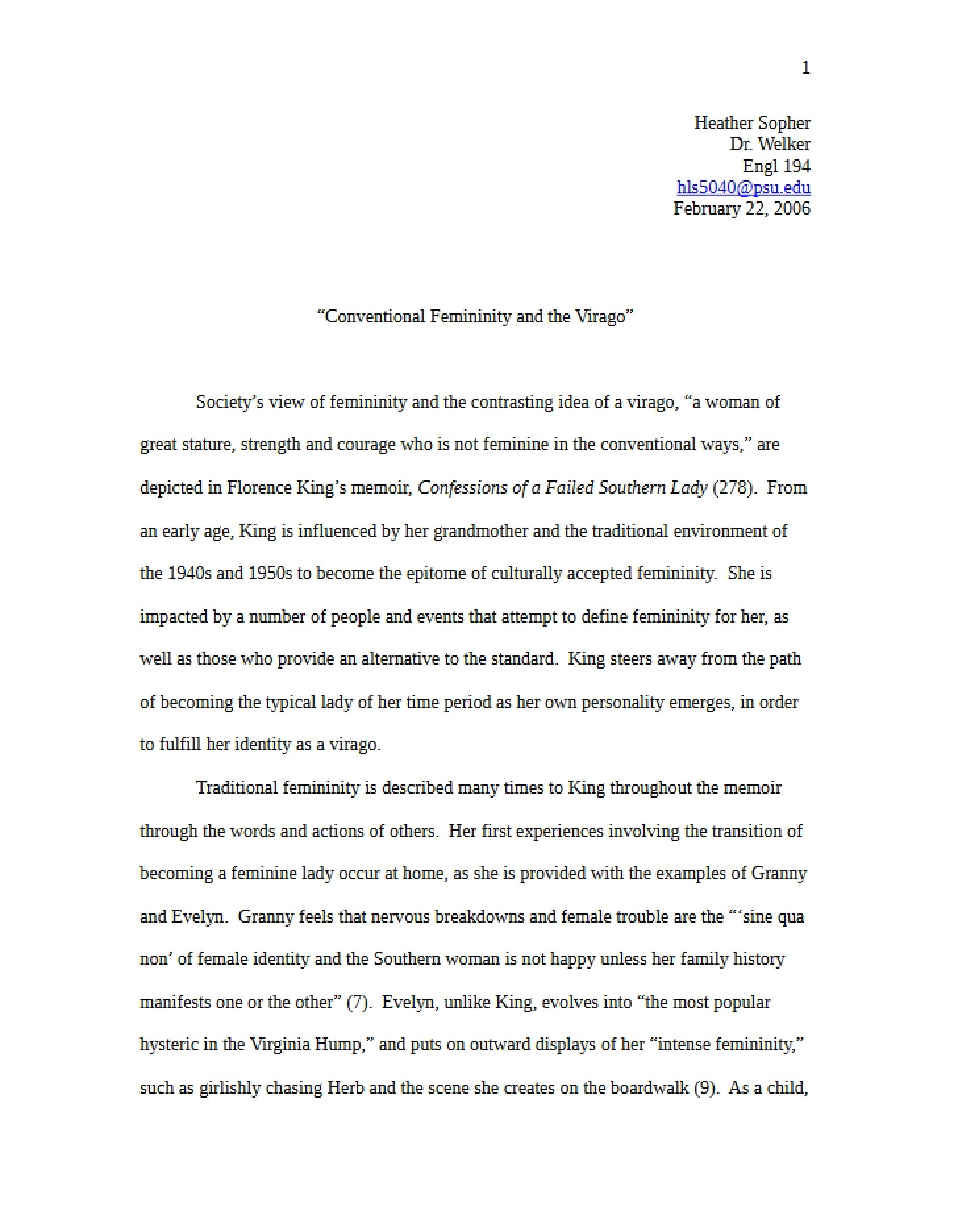 Virago versus Traditional Feminine Roles
