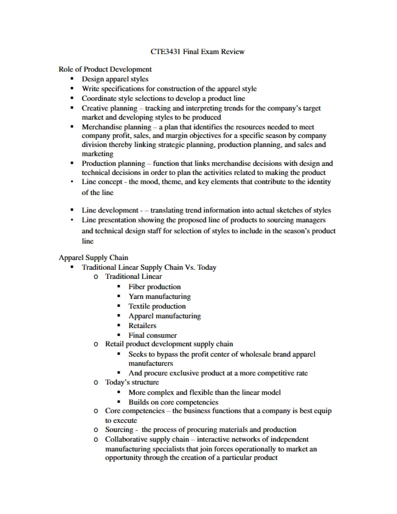 Review for the Final Product Development Exam