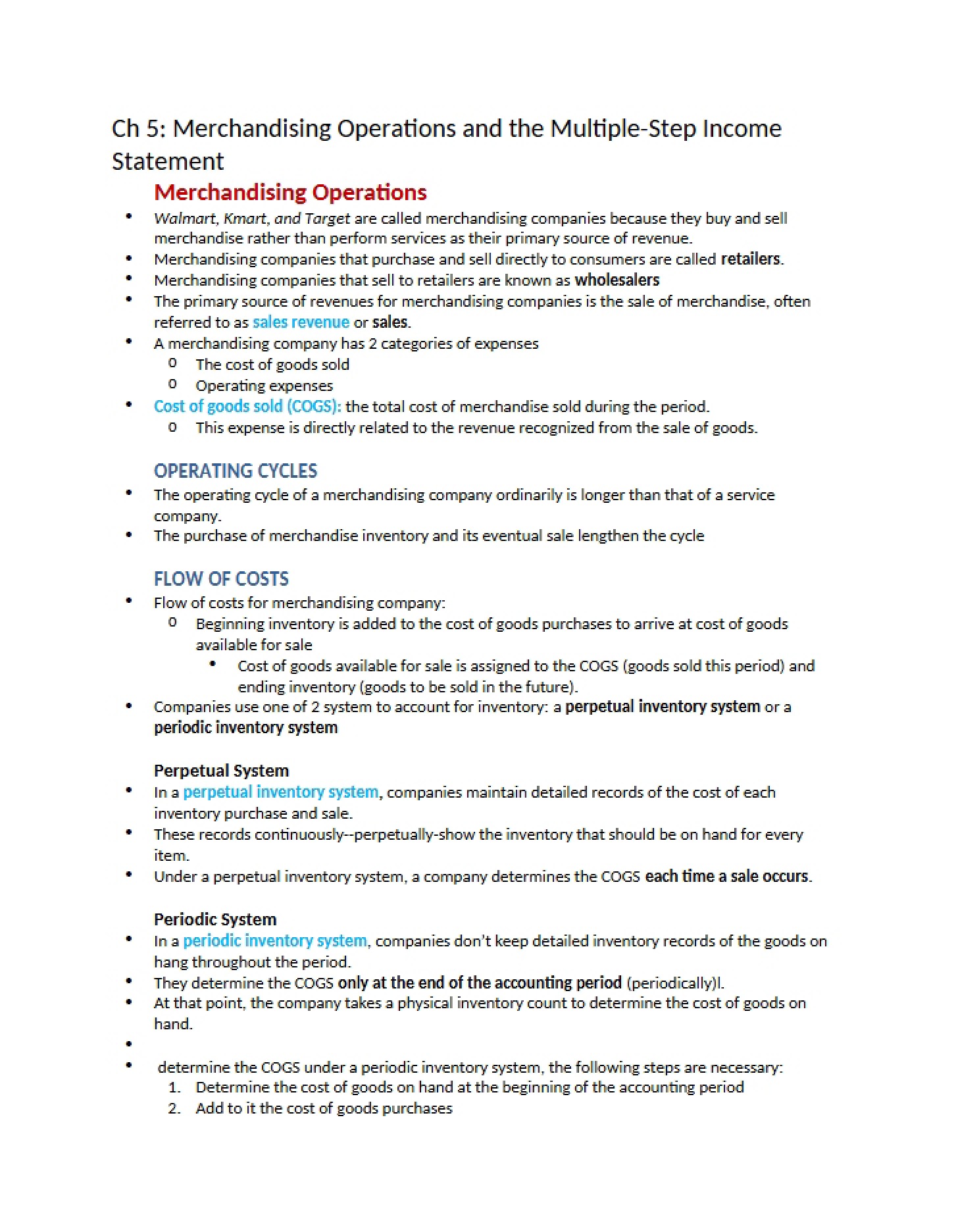 Operations in Merchandising