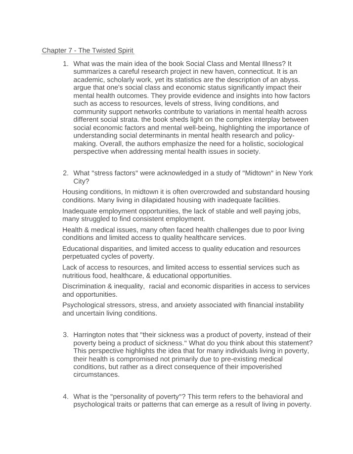 Impact of Social Class on Mental Health