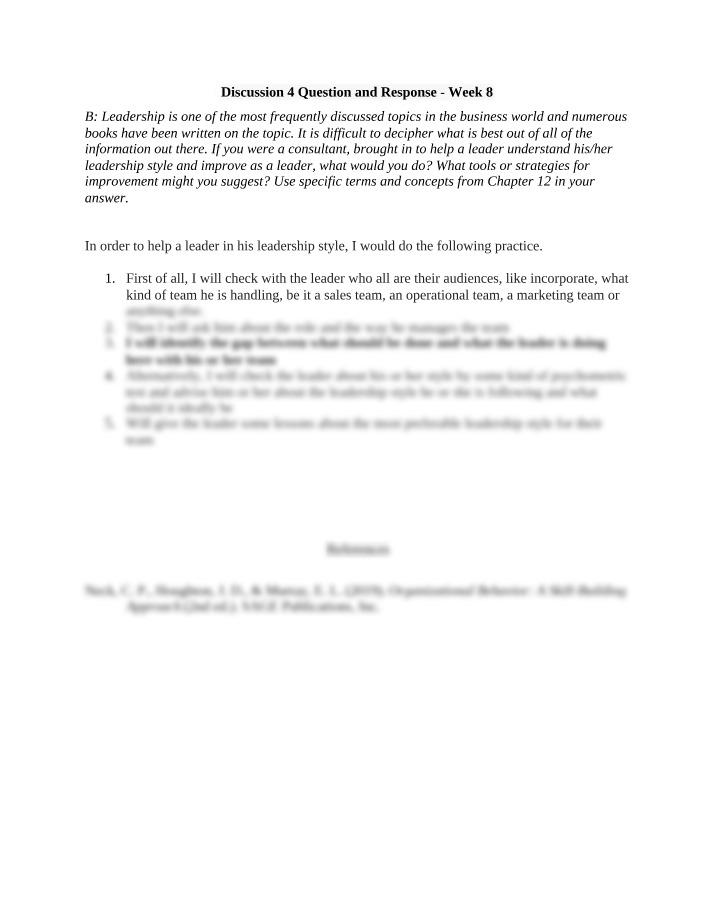 Week 8 Discussion 4 - Question and Response
