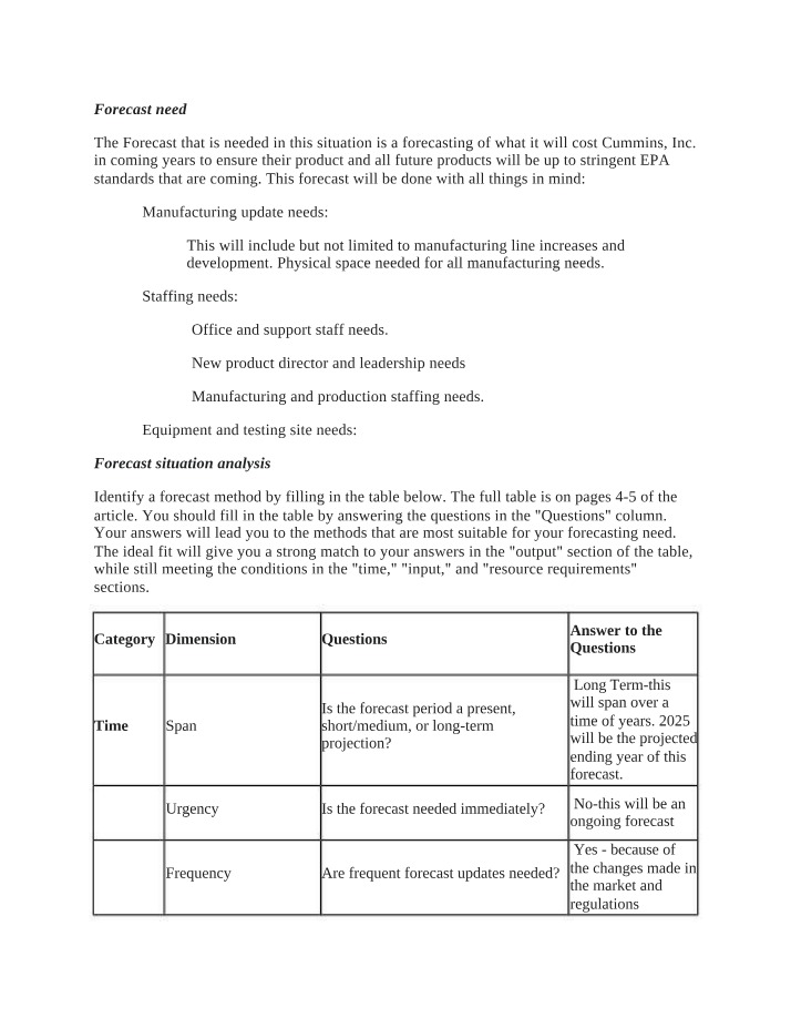 Forecasting Analysis - Cummins, Inc