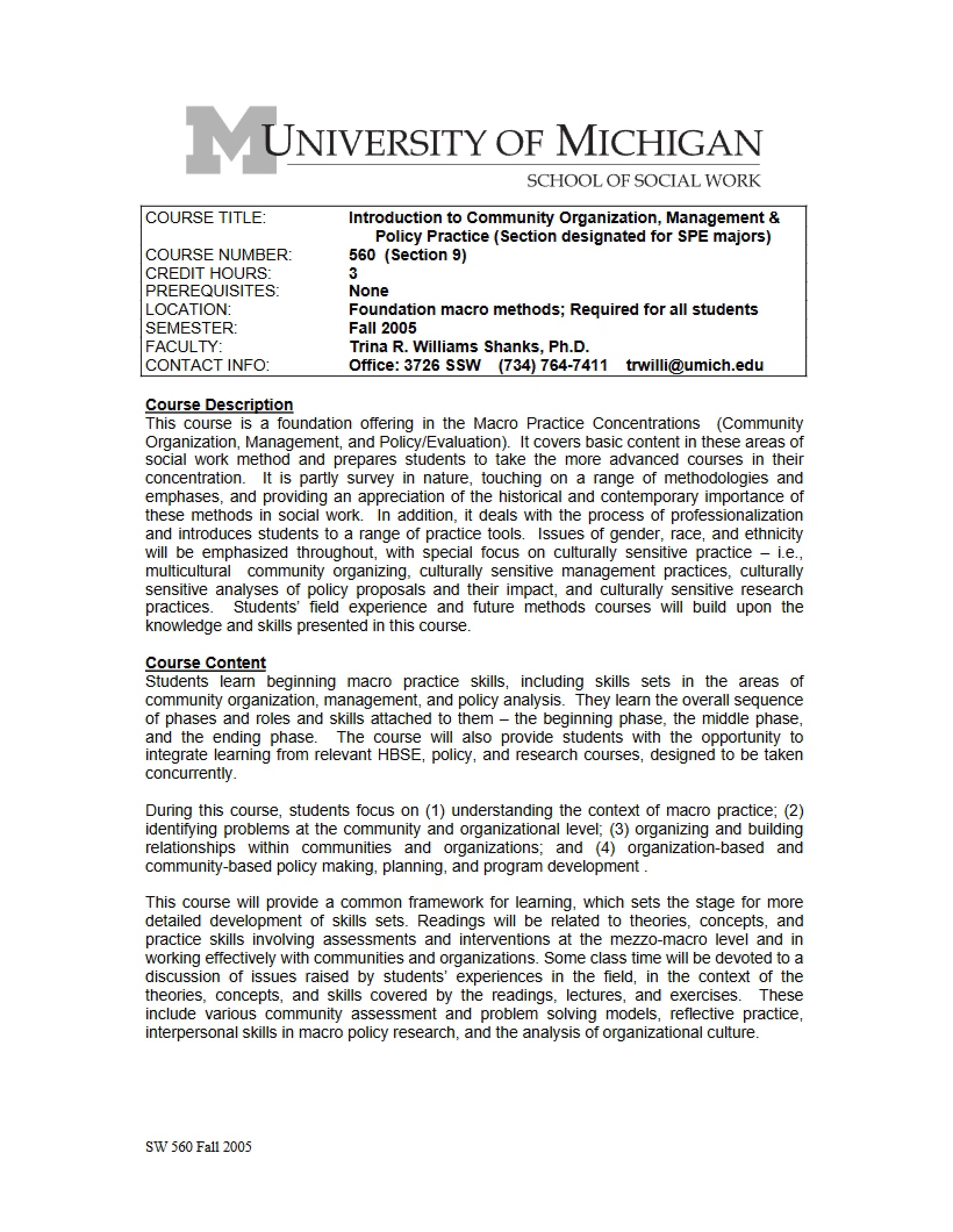 Syllabus for SW 560
