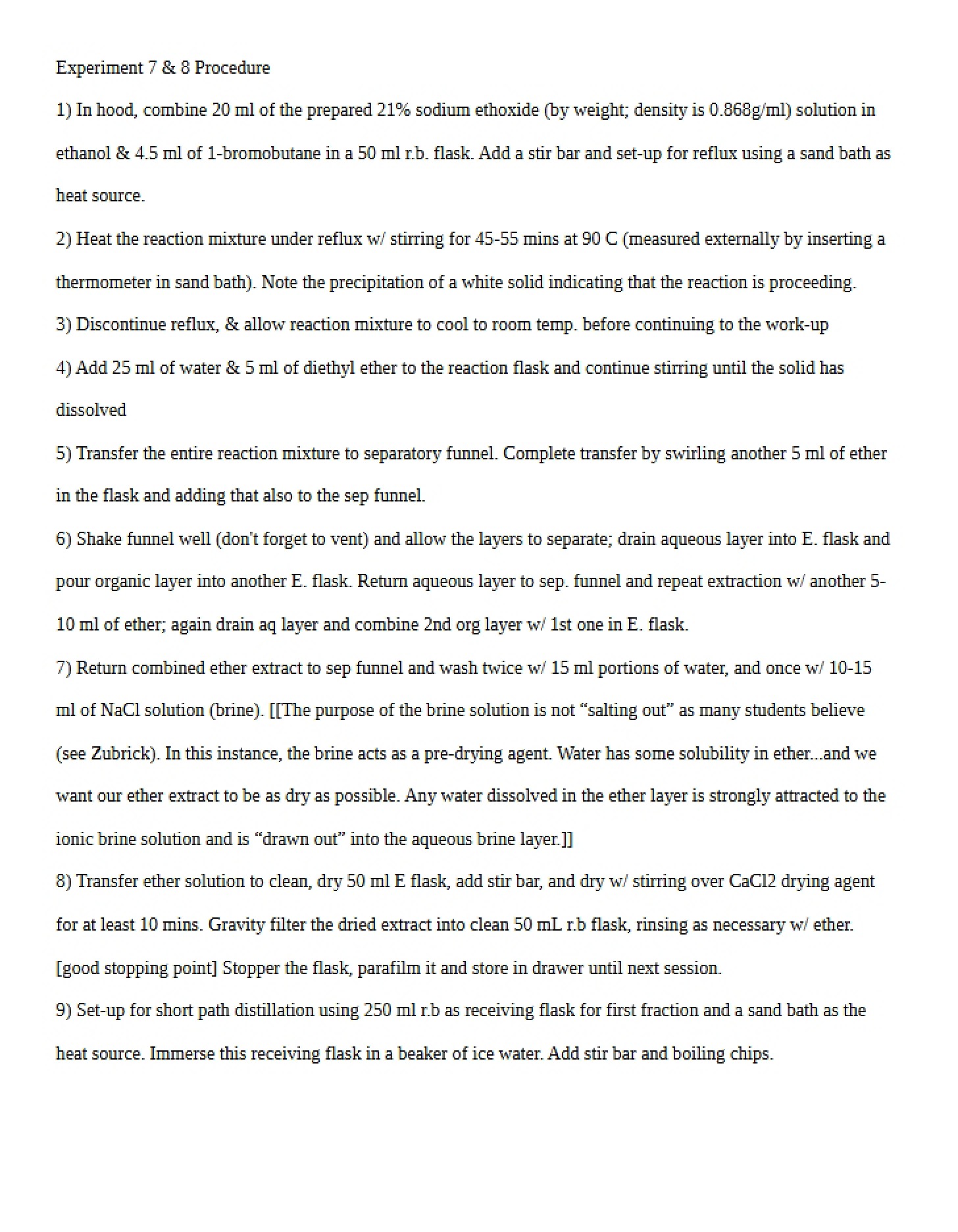 Procedures for Experiments Seven and Eight