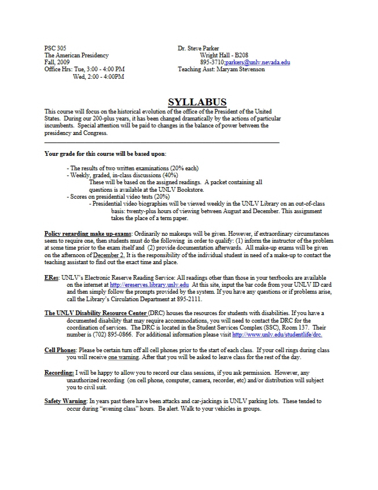 Syllabus for The American Presidency