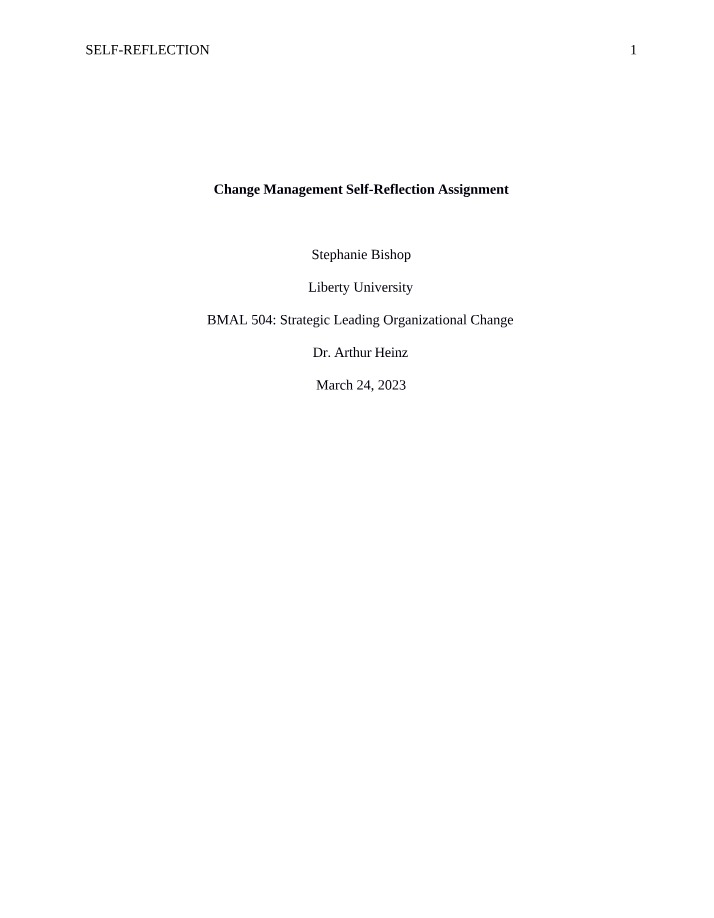 Change Management Assignment - Self-Reflection