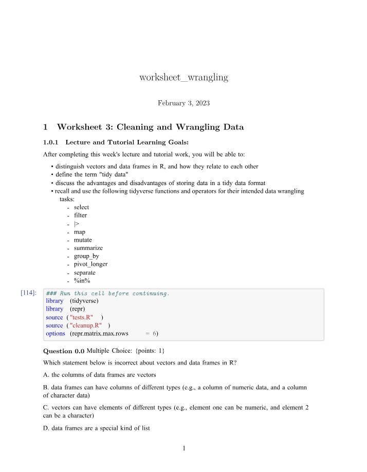 Worksheet 3 - Data Cleaning and Wrangling