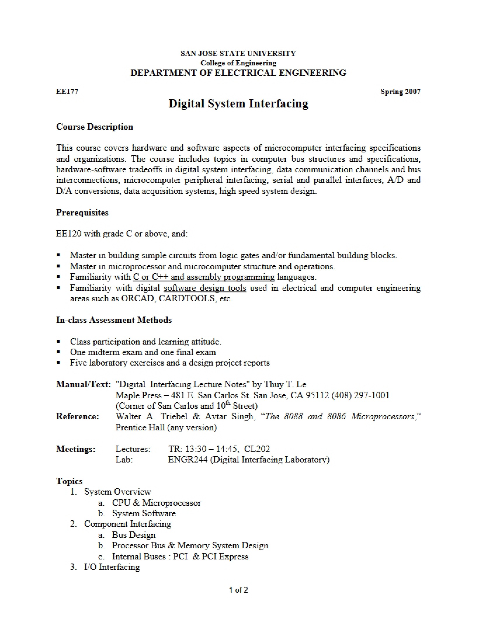 Course Outline EE 177