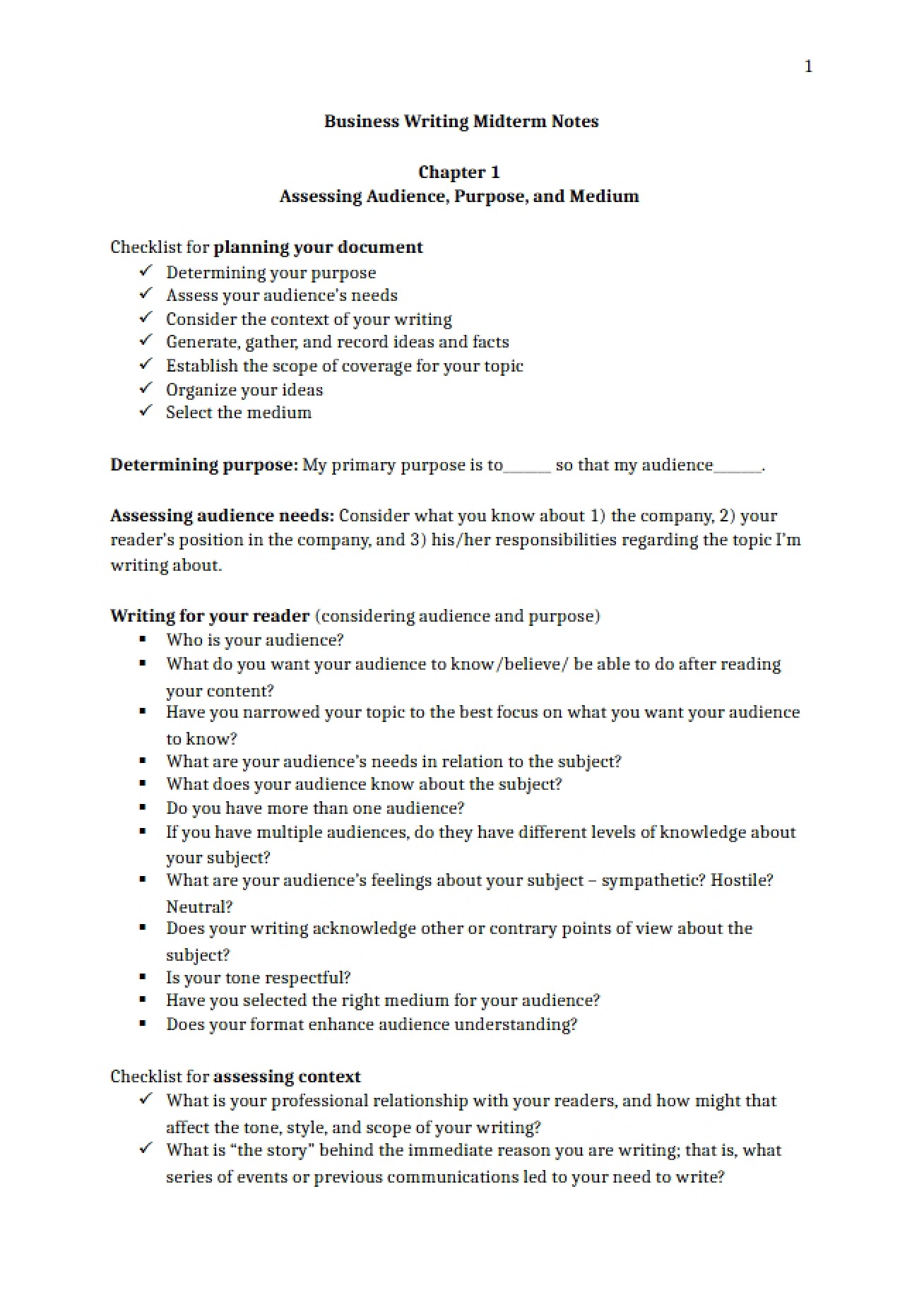 Midterm Guide for Business Writing