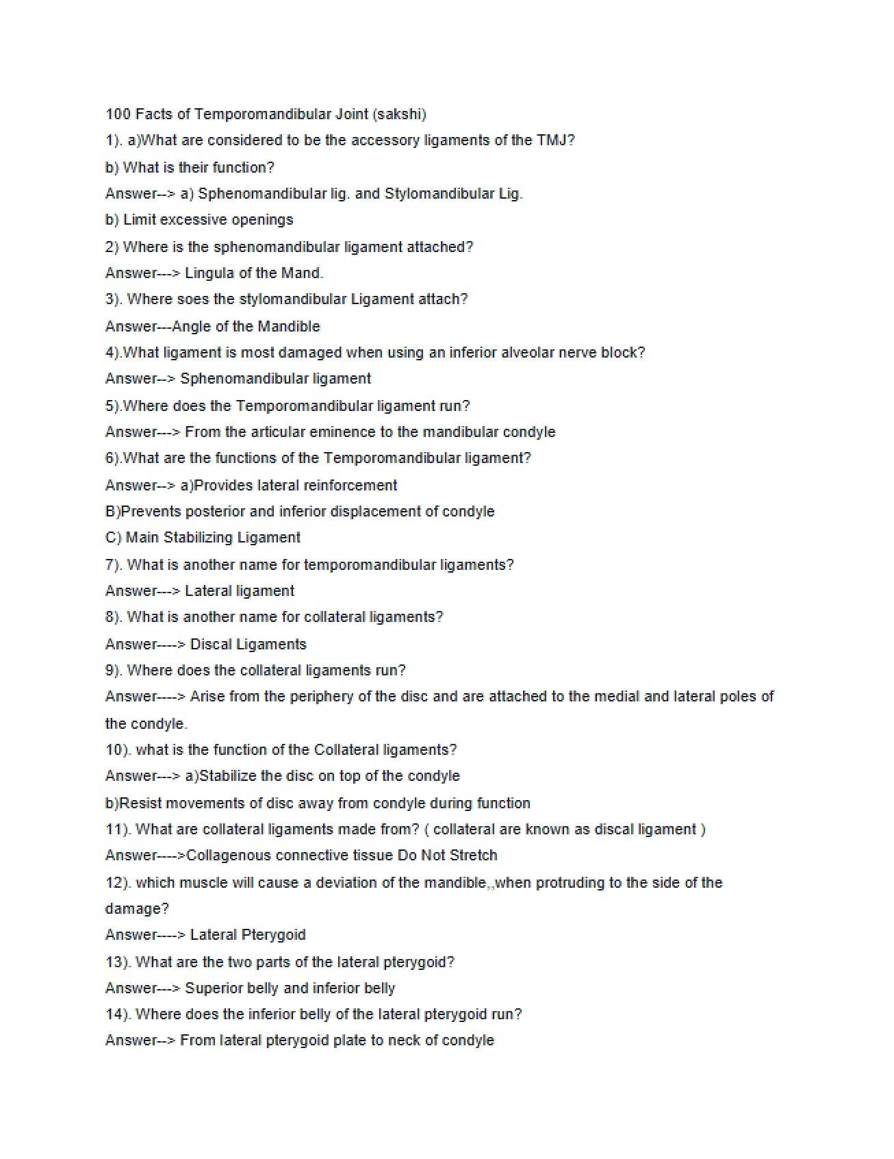 Temporomandibular Joint 100 Facts