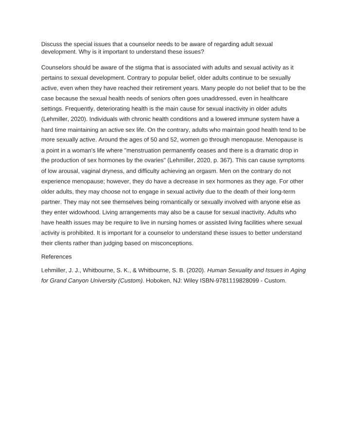 Special Issues in Adult Sexual Development