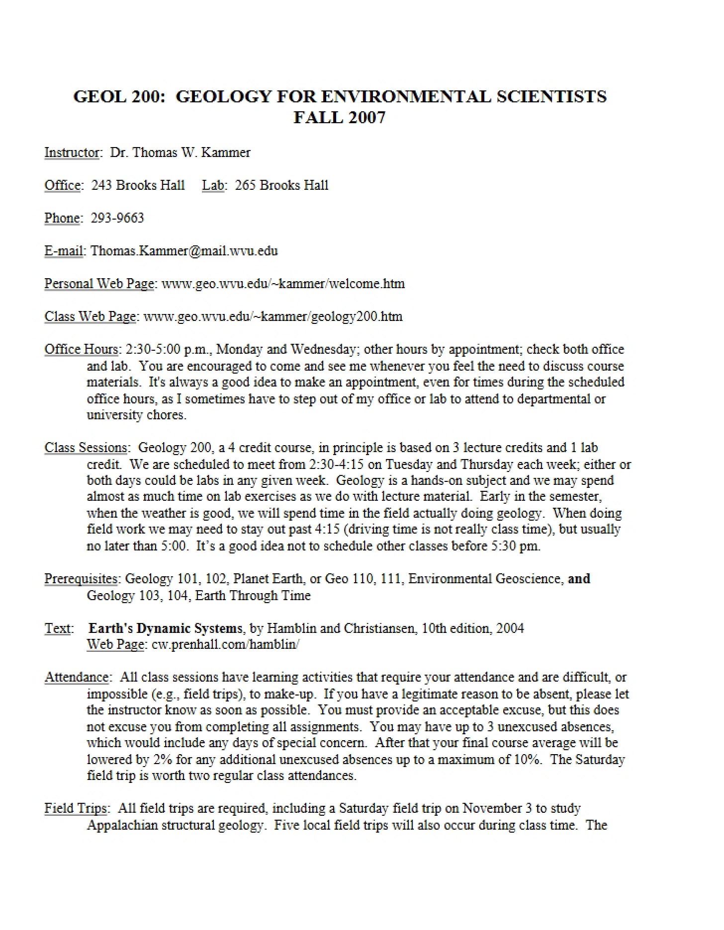 Syllabus for Geology